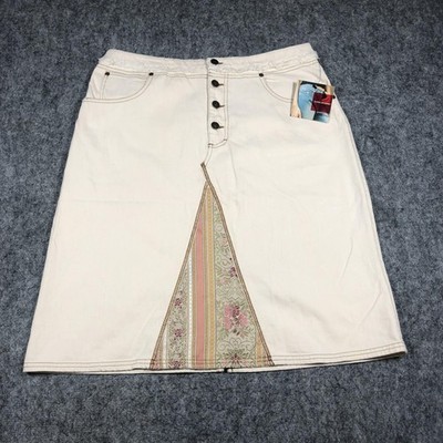 Gloria Vanderbilt Skirt Womens 14 White Denim A Line Knee Length Button Front