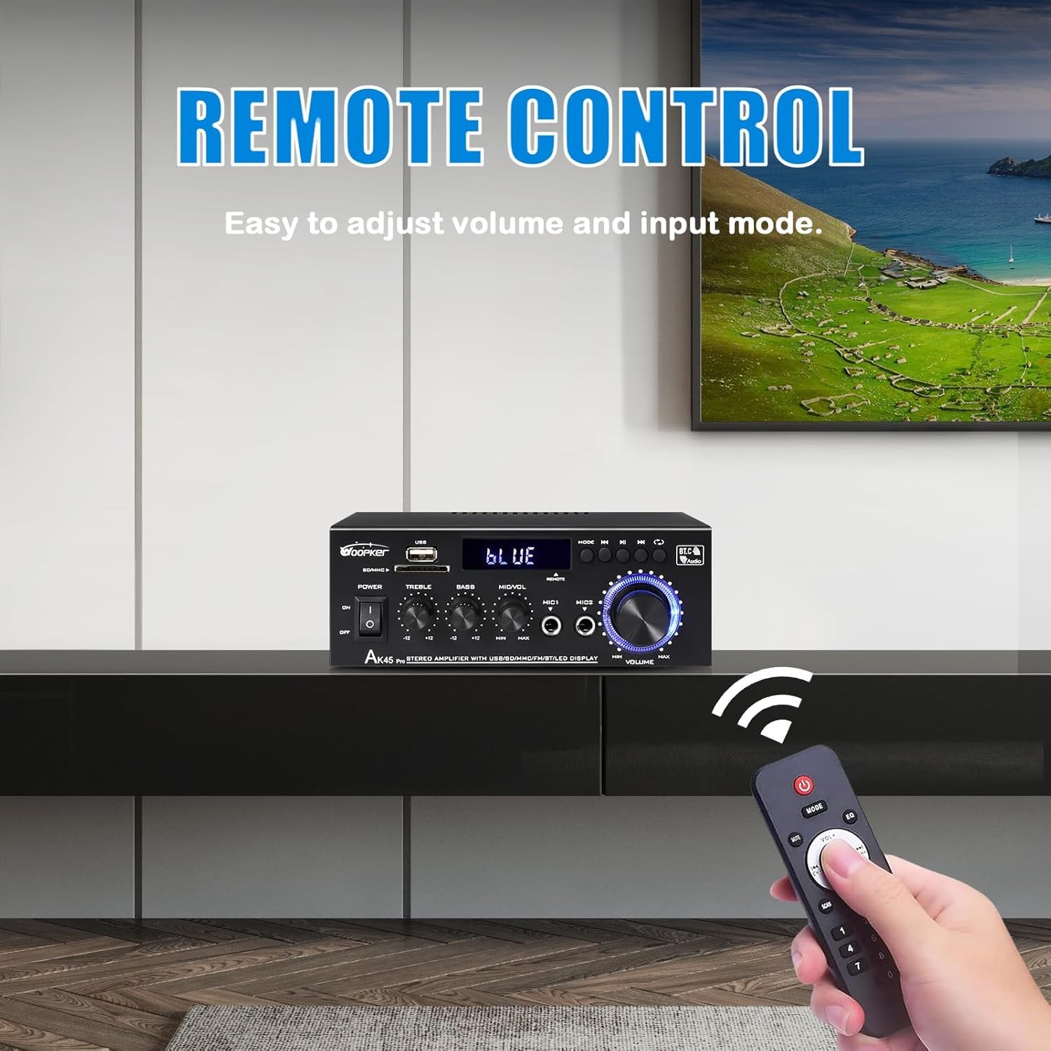 AK45 Pro 400W 2.0 Channel Bluetooth 5.0 Home Stereo Amplifier USB SD RCA MIC US