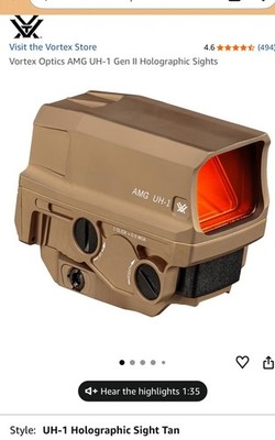Vortex Optics AMG UH-1 Gen II Holographic Sight Tan Red dot -READ DESCRIPTION 