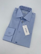 Eton Dress Shirt Mens L 16 - 41 Blue Textured Slim Fit Barrel Cuff L/S Button Up
