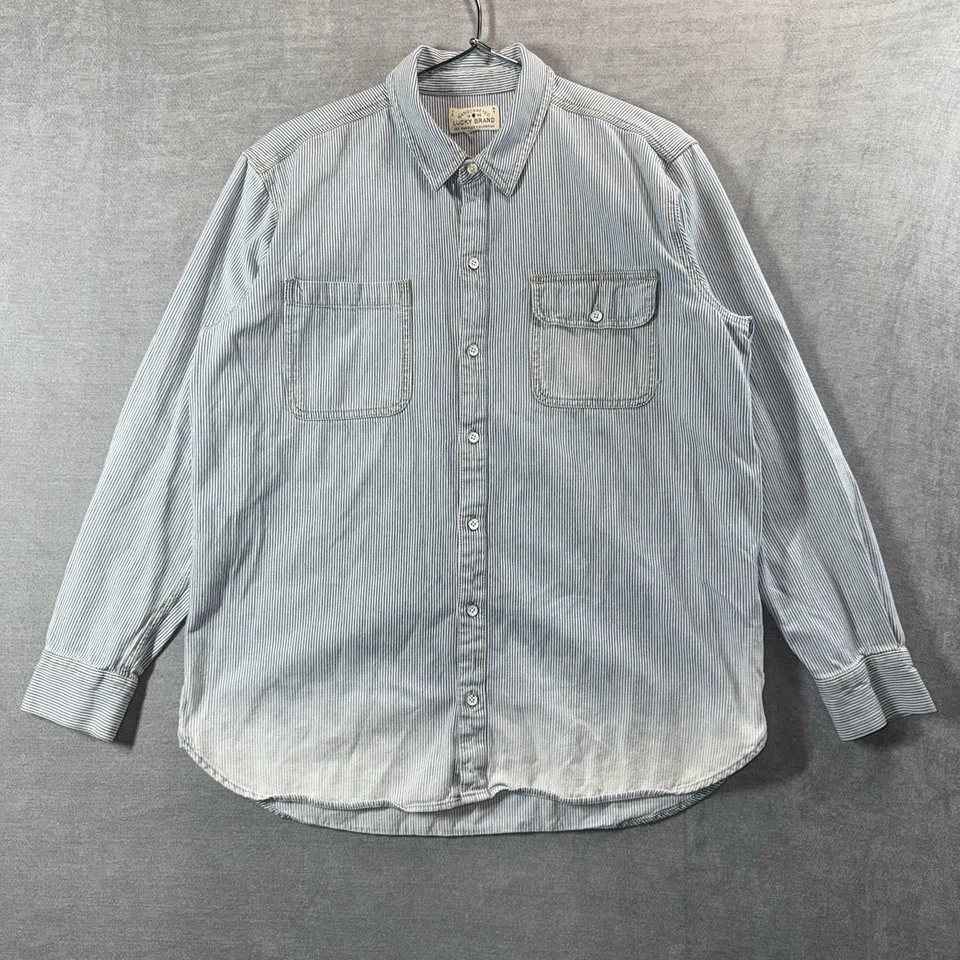 Camisa Lucky Brand Hombres Mediana Cambray Nogal Ferrocarril Rayas Ombre Metal Botón Foto 2 de 4