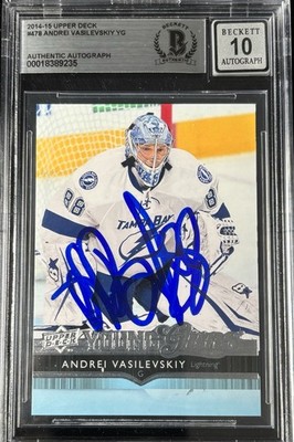 Andrei Vasilevskiy Signed 2014 UD Young Guns RC #478 BAS Autograph Grade 10 Card