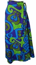 Vintage New 60s Liberty House Hawaii Psychedelic Barkcloth Skirt S Wrap Midi