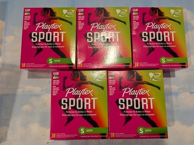 LOT (5) PLAYTEX SPORT TAMPONS SUPER ABSORBENCY UNSCENTED  18 CNT EACH