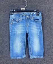 Miss Me Bermuda Shorts Girls 14 Blue Embroidered Cross Bling Pockets Low Rise