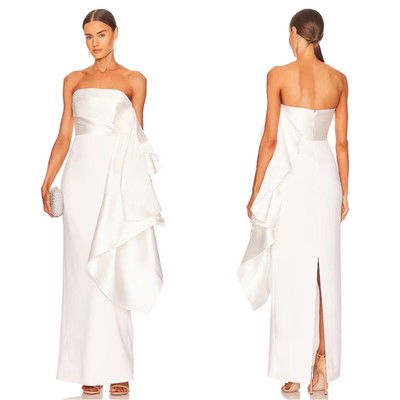 Solace London Milena Strapless Draped Ruffle Cream White