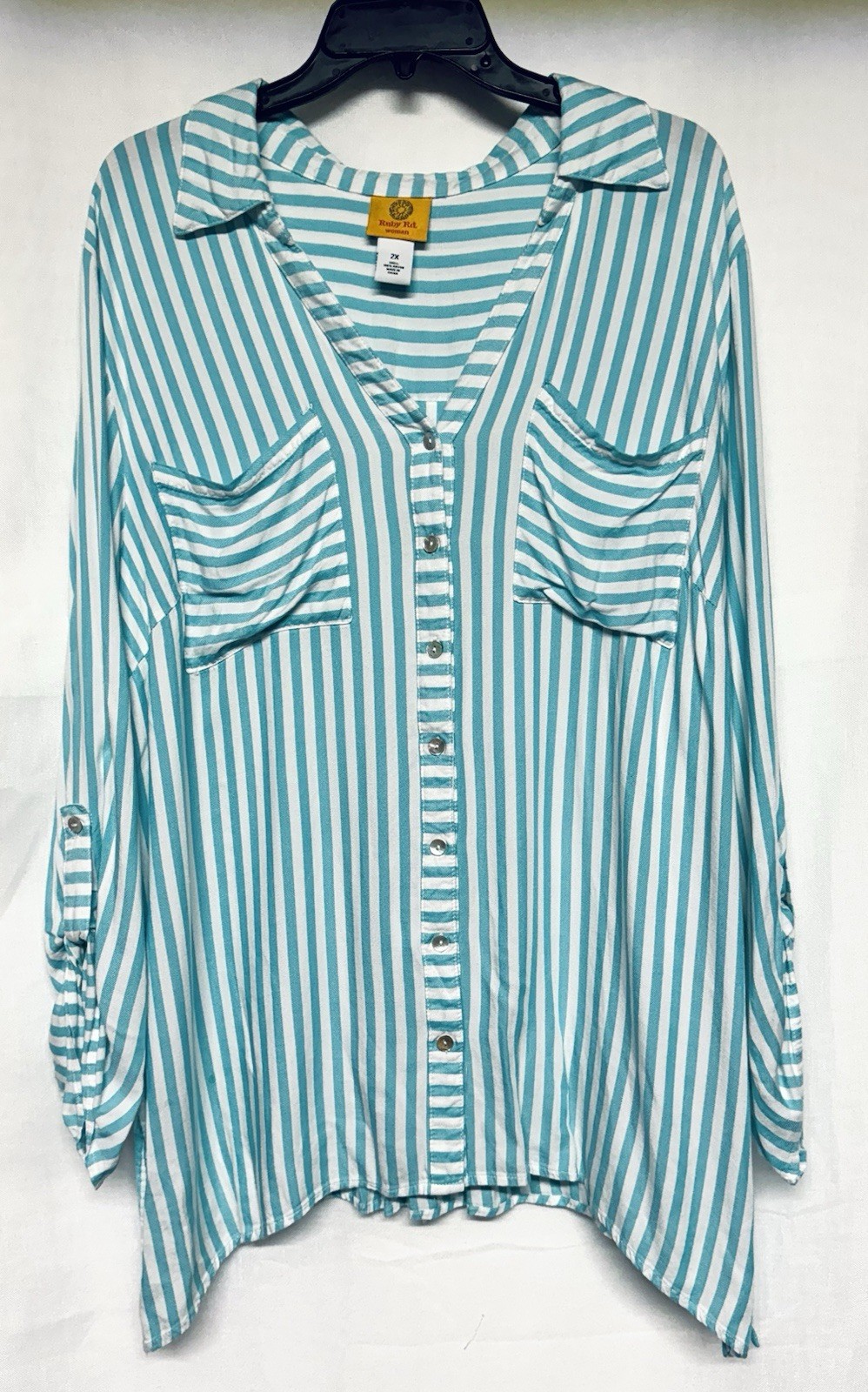 Ruby Rd. Light Weight Striped Button Up Roll & Ta… - image 1