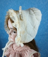 White Doll bonnet with Off-White Lace Trim to fit a 13" Head