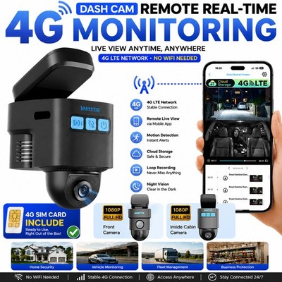 LAMTTO 4G LTE Dual-Dash Cam 1080P Autokamera mit Live-Ansicht ,Cloud-Speicherung