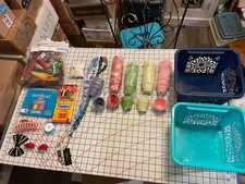 Craft Supplies - Mixed Lot - Feathers, Totes, COlored Pencils, Mini Flower Pots