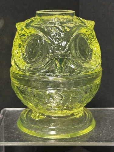 RARE VASELINE URANIUM Glass Owl Fairy Lamp From Fenton Mold Only Available Here