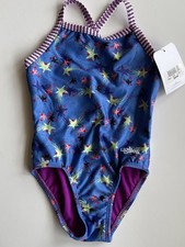 Dolfin Uglies Girl's Size 8 Blue Stars Floral One Piece Swimsuit UPF 50 