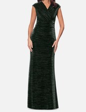 Betsy  Adam Women's Green Metallic Cap-Sleeve Surplice Gown Dress Size 10
