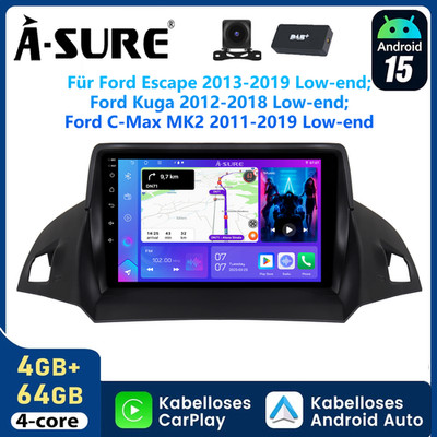 DAB+ KAM 4+64G Android 15 Carplay Autoradio Für C-Max Ford Kuga 2012-18 Escape