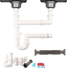 Universal 1-1/2" Kitchen Sink Drain Kit Space-Saving kitchen drain P-trap