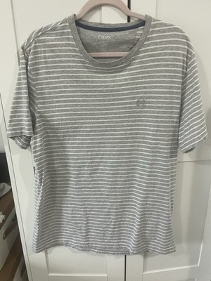 Chaps Men s Gray/White Striped Knit Crew Neck Short Sleeve T-Shirt Size L Cotton