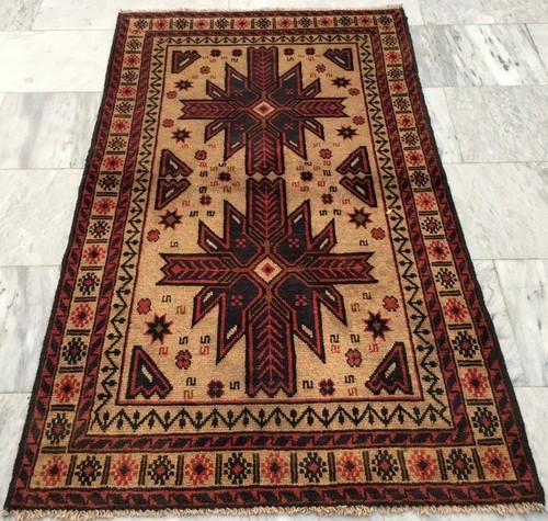 Vintage Afghan Rug Hand Knotted Tribal Wool Area Rug 3x5 ft Free Ship