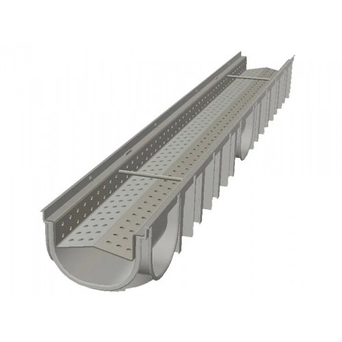 Caniveau PE-PP gris ACO Stone avec grille en acier galvanisé perforée pour drainage