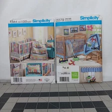 Simplicity Patterns 1384 and 2279 Nursery Decor Crib Sheets Diaper Hanger Quilts
