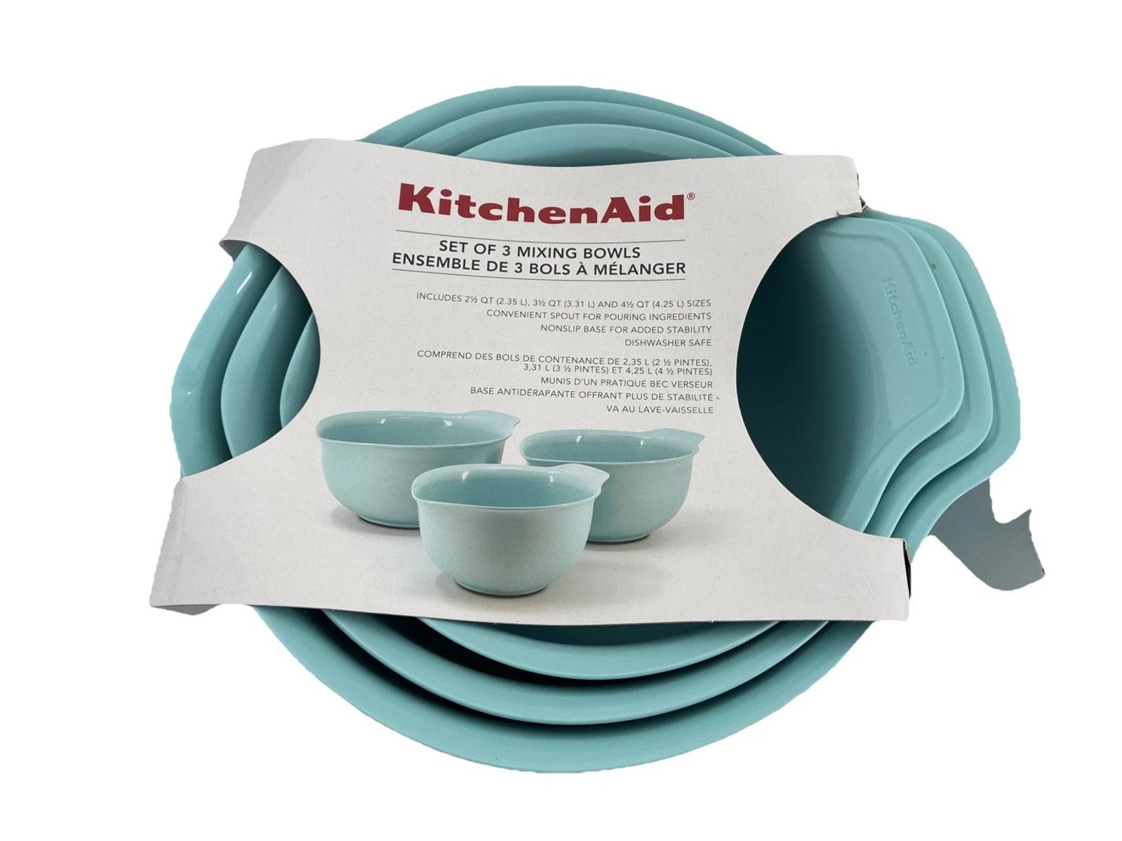New KitchenAid Mineral Water Light Aqua HMIA 3 Mixing Bowls