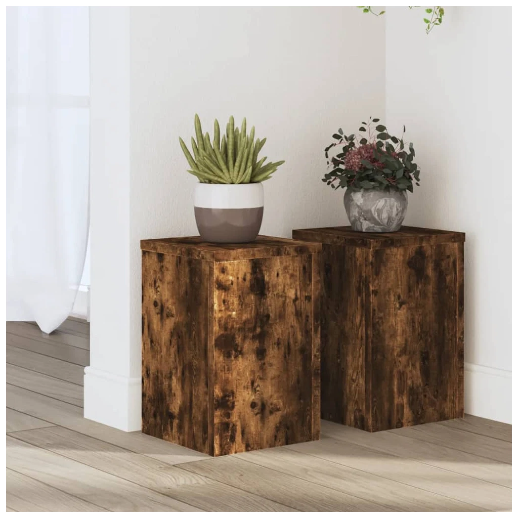 Plant Stand Set 2 Smoked Oak Engineered Wood Tiered 20x20x30cm Indoor/Outdoor.