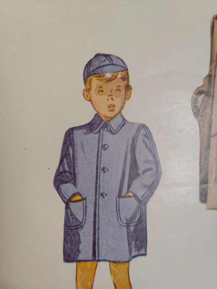 Simplicity 2347 Coat Cap Hat Sewing Pattern Boys 4 4T VTG 50s Long Church Formal - Image 3 of 4