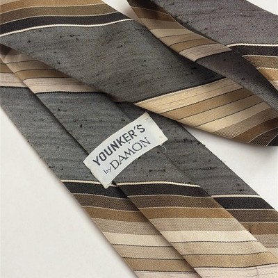 Vintage Damon Youkers Tie Brown Gray Striped 50s 60s Mad Men MCM RatPack USA. G3