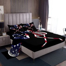 Lacrosse Set for Girls Boys Grunge Lacrosse Player Bed Sheets Twin,Sports The...