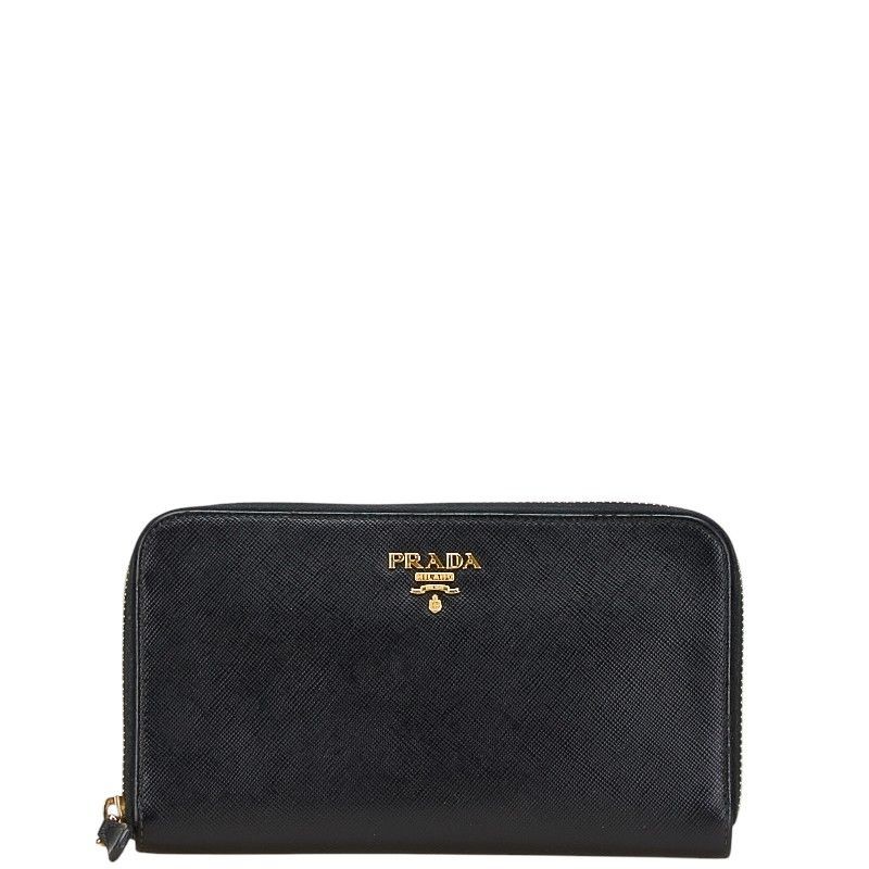PRADA Black Leather Round Zipper Long Wallet for Women Style 1M0506 1 0205545