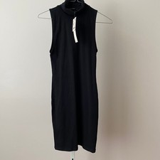 Zara M Minimalist Goth Black Sleeveless Mock Neck Bodycon Mini Dress NWT