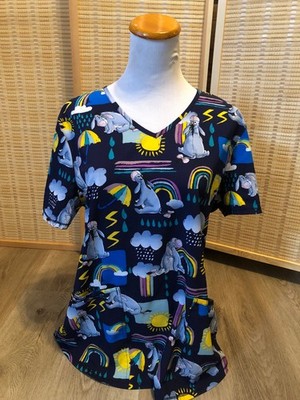 Scrubs Scrub Top Cartoon Disney Eeyore Winnie the Pooh Donkey Rainbows Medium M