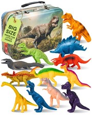 Realistic 12-Piece Dinosaur Figurine Set with Metal Storage Box for Kids