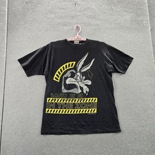 VINTAGE Looney Tunes Men L Shirt Black Graphic Print Wile E Coyote 90s USA