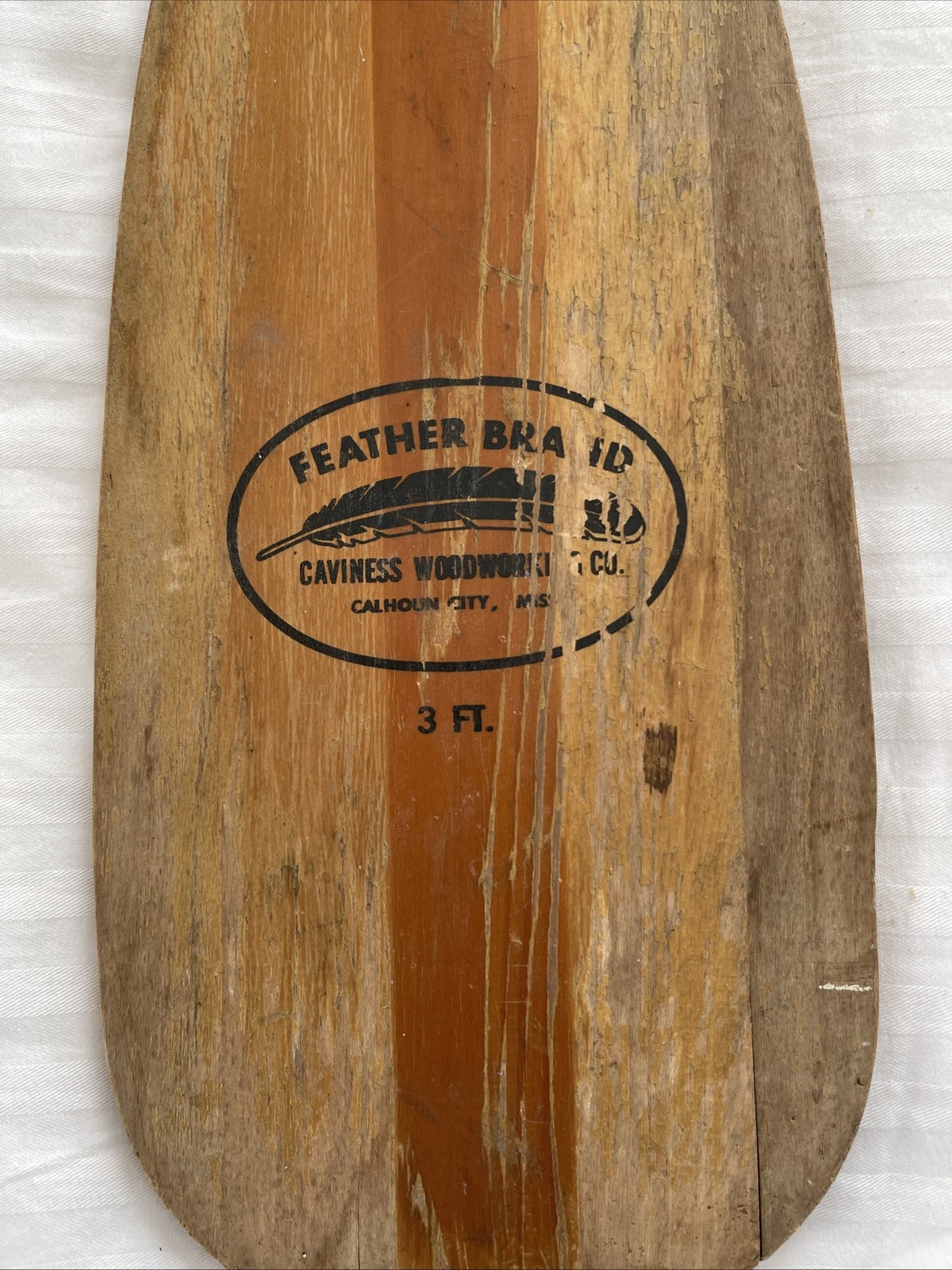 VTG Feather Brand Paddle Canoe Oar Caviness USA 36” Wood Weathered Lake Decor