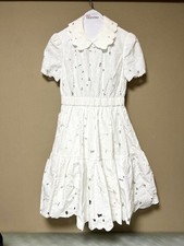 RED VALENTINO White Embroidered Knee-Length Dress with Ruffles, Size S