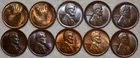 10x BU Lincoln Cents, 2x 1909 VDB, 1920, 1921, 1923, 1925, 1927, 1936, 38-D & 39