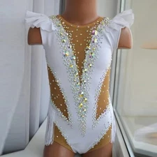 New Women Girls Gymnastics Rhinestone Jumpsuit Bodysuit Stage Wear Costume