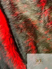 Black Red 2 Tone Fake Faux Fur Shaggy Long Pile -64" Wide- Fabric By The Yard