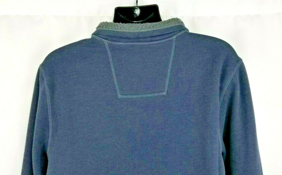 G H BASS Sz L FLEECE Lined Sweatshirt Men's 1/4 Button Navy Blue W ...