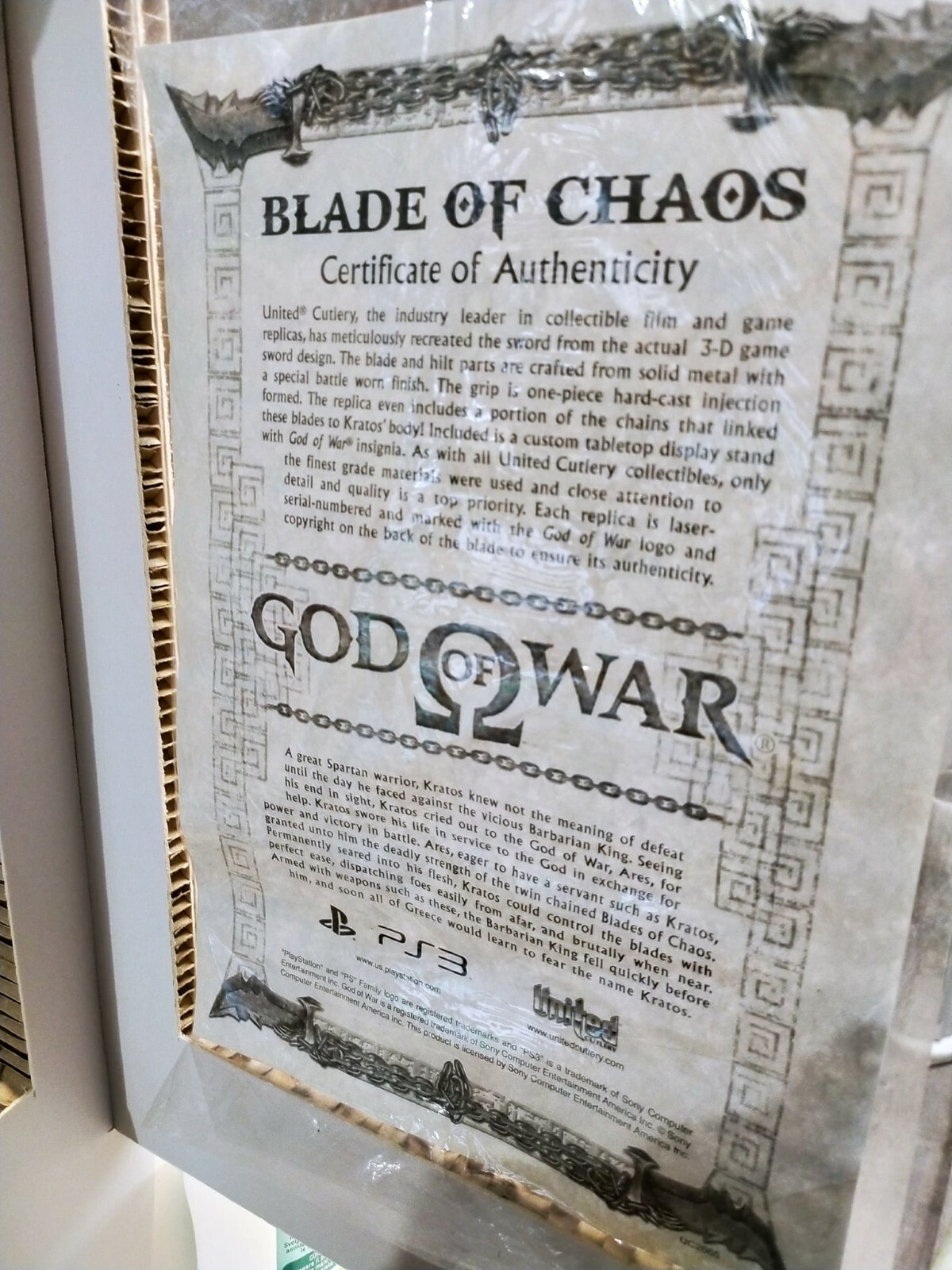 God of War Kratos Lama del Caos Blade of Chaos size 11 United Cutlery