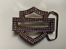 Harley-Davidson Womens Bar Shield Bling belt buckle. HDWBU10087-PNK.Nickel.