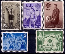 Roumanie 1935 Scouts Roi Carl II Royalty Cartes Drapeau Trompette Scoutisme 5v
