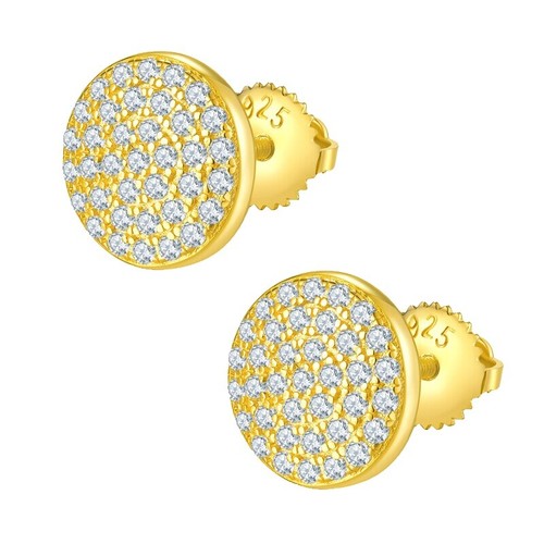 Yellow Gold 925 Sterling Silver Iced Cz Flower Set Cz Screw Back