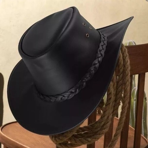 Western Genuine Leather Cowboy Hat – Vintage Braided Style for Men and Women - Picture 3 of 7