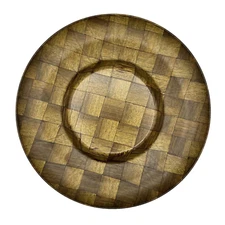 Vintage Parquet Woven Wood Round Magnetic Chip Bowl Tray 14" MCM NO DIP BOWL