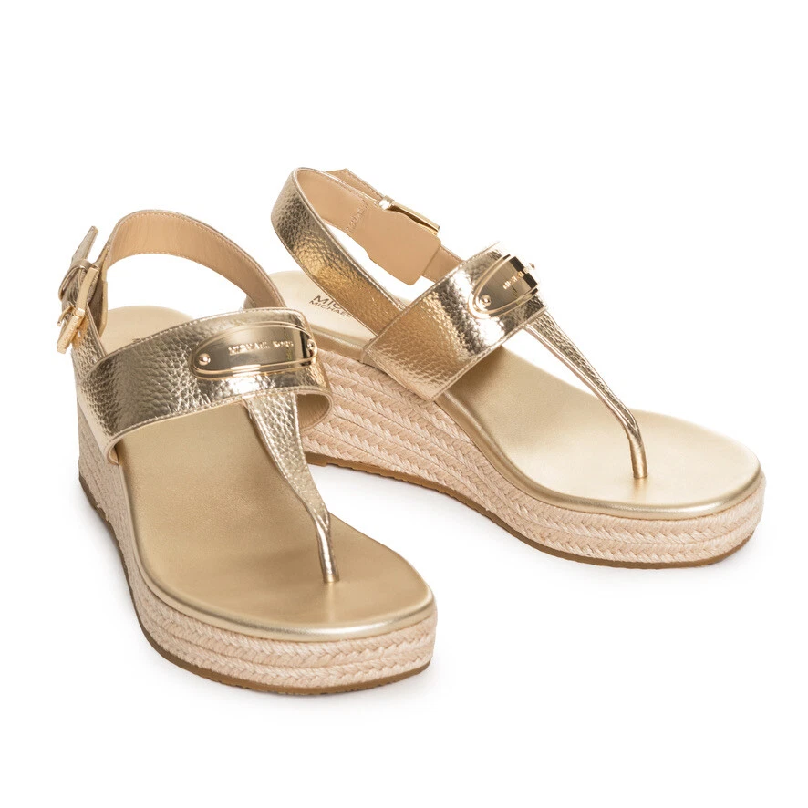 Michael Kors DARCY MID WEDGE Sandales Talon Chaussures Simili Cuir Doré Neuf Box - Photo 2/3