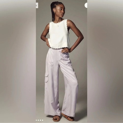 By Anthropologie Palazzo Utility Pants Cargo Wide Leg Lilac Purple Pull On Sz 10 - 第 2/16 張圖片