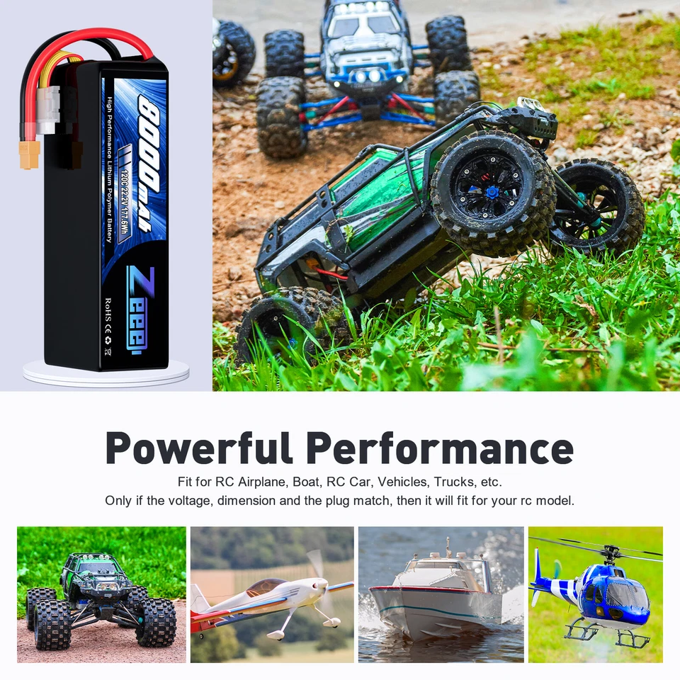 2x Zeee 6S 22.2V 8000mAh Lipo Akku 120C XT60 Stecker für RC Car Quad Flugzeug - Bild 4 von 4