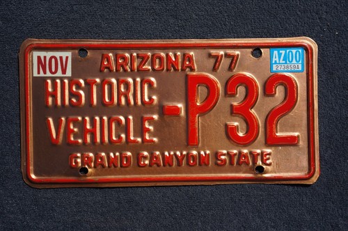 1977 - 2000 Arizona COPPER License Plate - HISTORIC VEHICLE