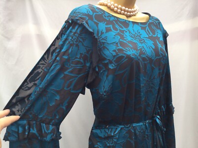 New Lipsy Size 18 Black Blue Cold Shoulder Long Frill Sleeves Knee Length Dress